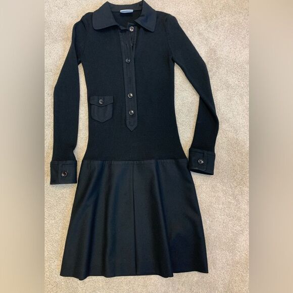 Akris Punto black ribbed knit long sleeve pleated wool dress Sz 4 NWOT - Picture 6 of 14